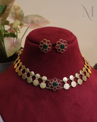 Two-Layer Lakshmi Small Kasu Necklace / Choker – Multicolour