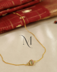 Antique Gold Necklace with Multicoloured Stone Ball Pendant