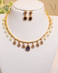 Purple Stone Non-Idol Necklace with Pearl Hangings