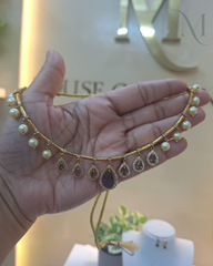 Purple Stone Non-Idol Necklace with Pearl Hangings