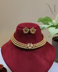Non-Idol Maharashtrian Thushi Necklace Set- Red