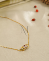 Antique Gold Necklace with Ruby & Zircon Cylinder Pendant