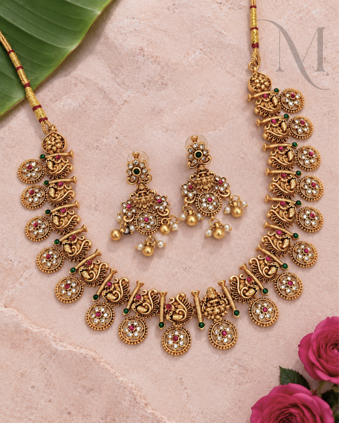 Lakshmi Peacock Temple Necklace Set