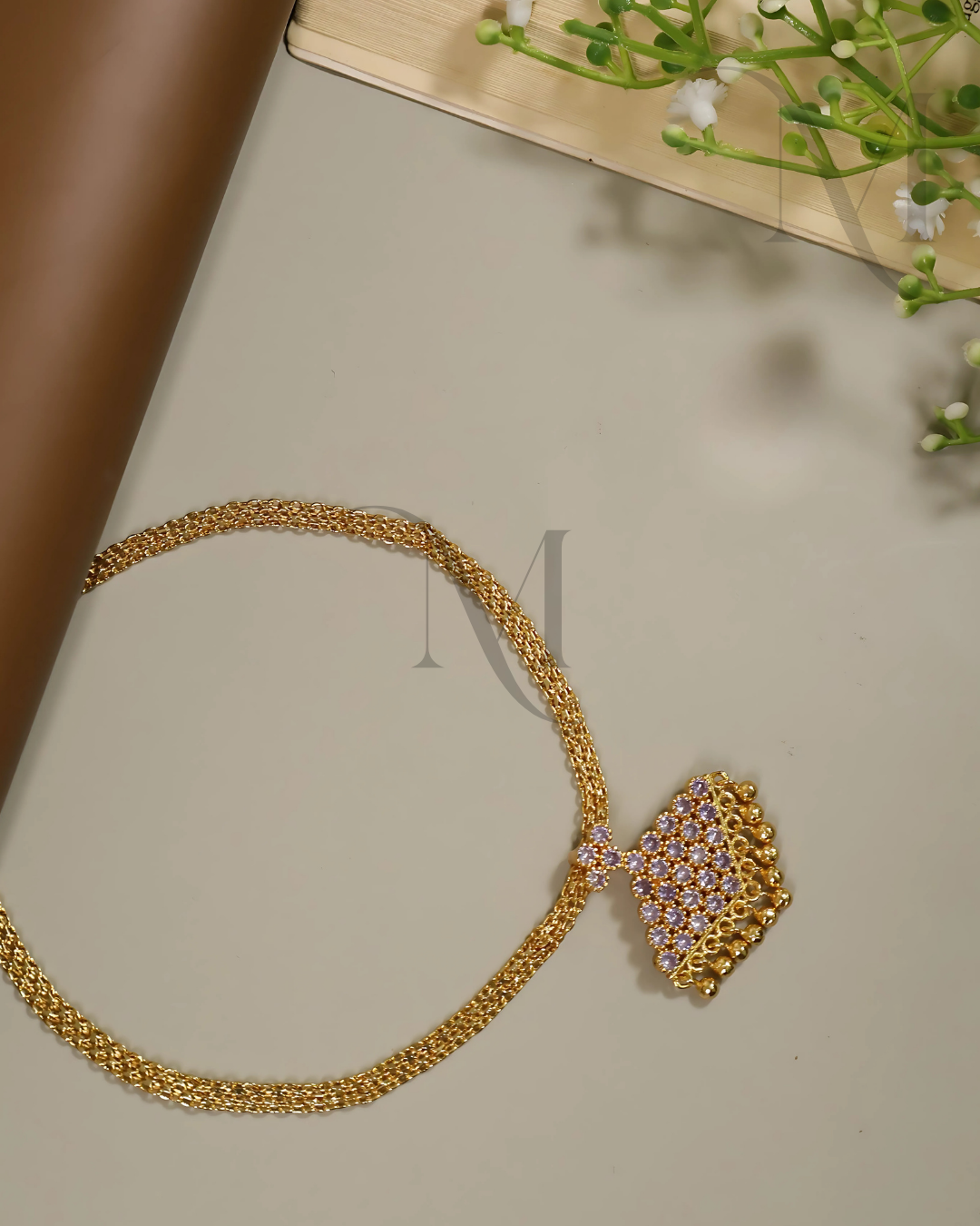 Royal Blue Chutti Pendant Necklace in Antique Gold Finish