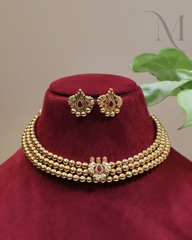 Non-Idol Maharashtrian Thushi Necklace Set- Red