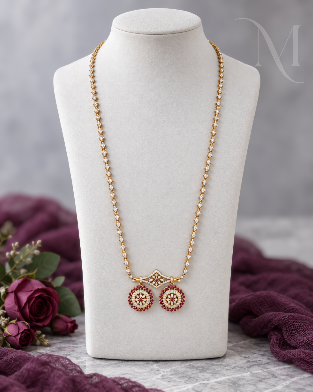 Premium Diamond Replica Haram with Ruby Pendant