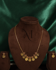 Lakshmi Gold Coin Necklace & Earring Set with Ruby Accents