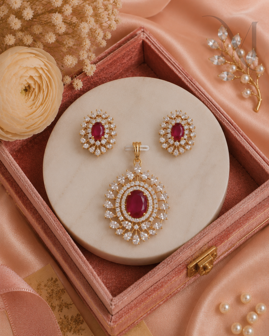 Vajra AD stone pendant earring set