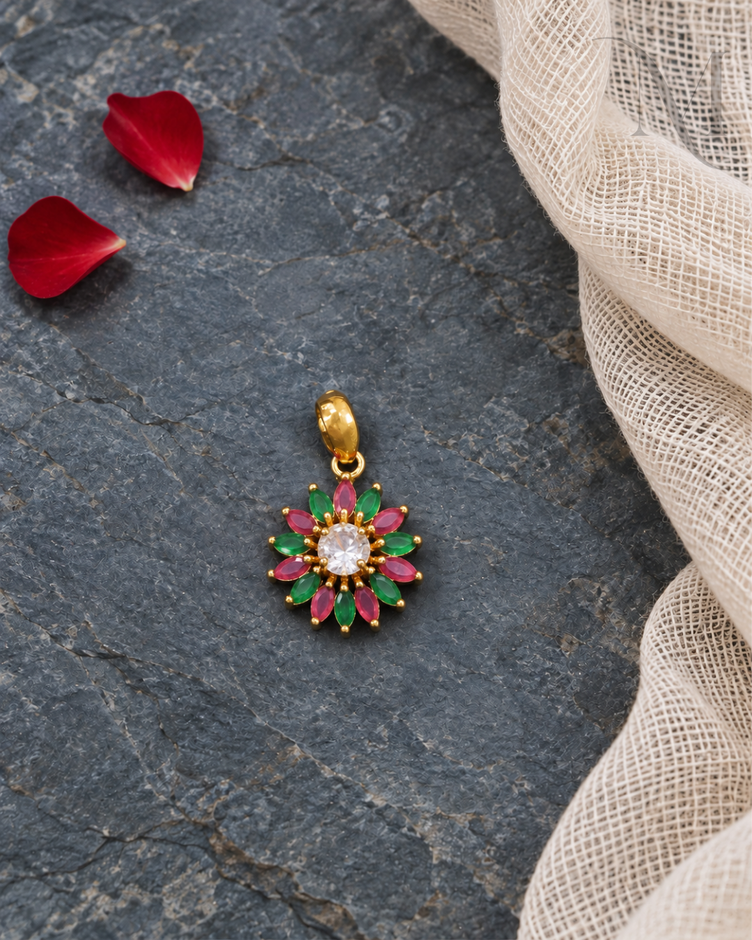 Manika Ruby Emerald Blossom Pendant 🌸