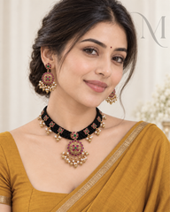 Pavizhamalli – Premium Kemp Black Thread Dori Necklace Set