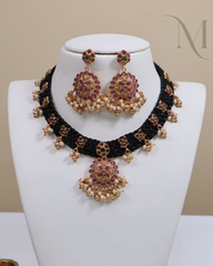 Pavizhamalli – Premium Kemp Black Thread Dori Necklace Set