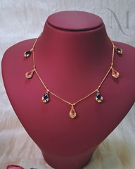 Tara Dual Tone Drop Necklace - Blue and Pink