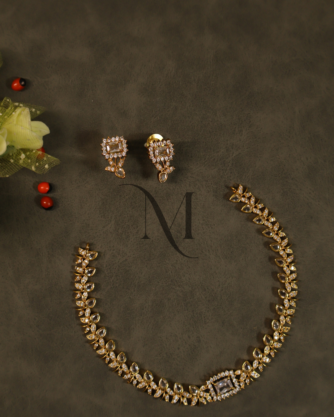 Elegant Gold Necklace Set with Clear Teardrop and Marquise CZs