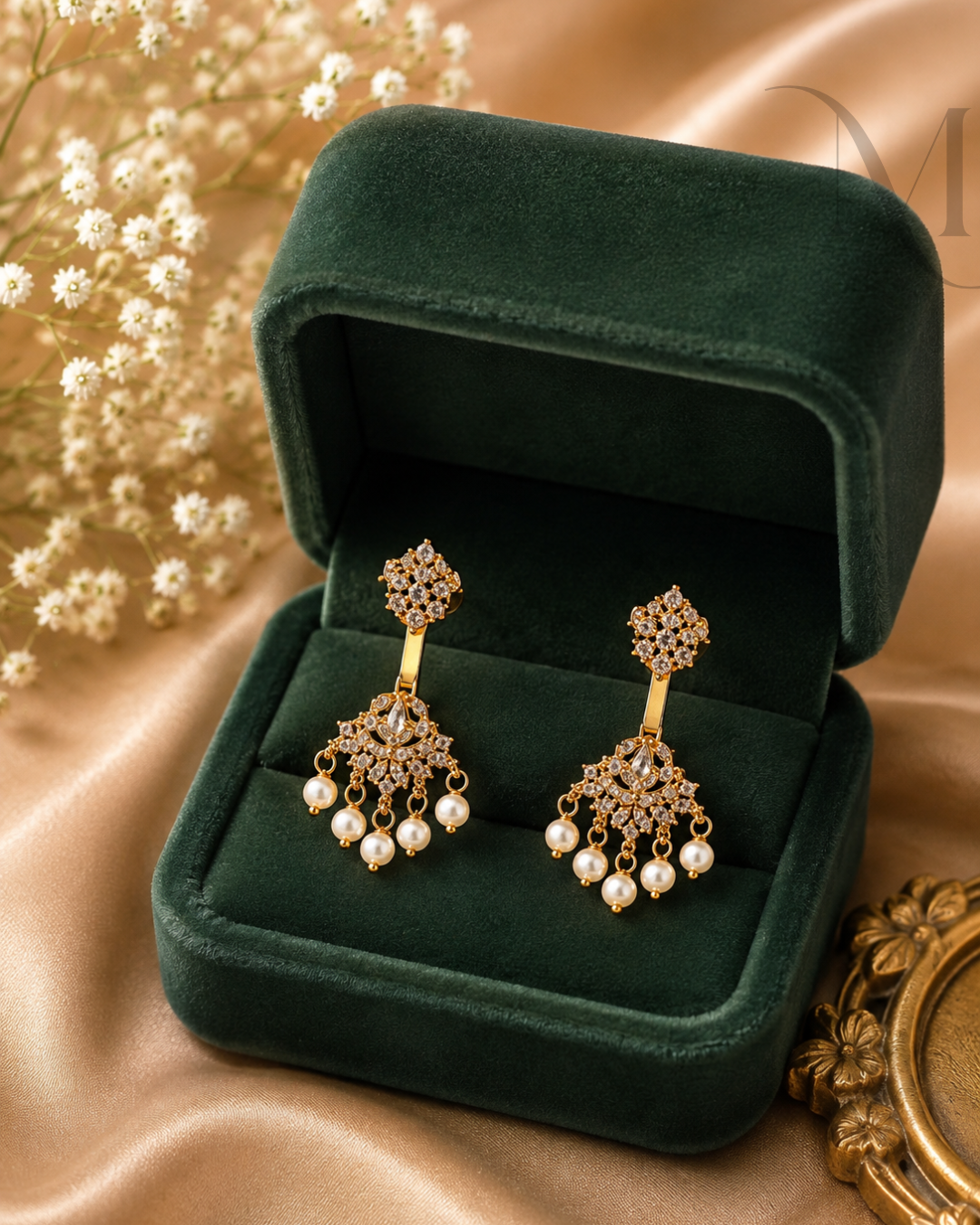 Adjustable Drop Earrings with Pearl Hangings
