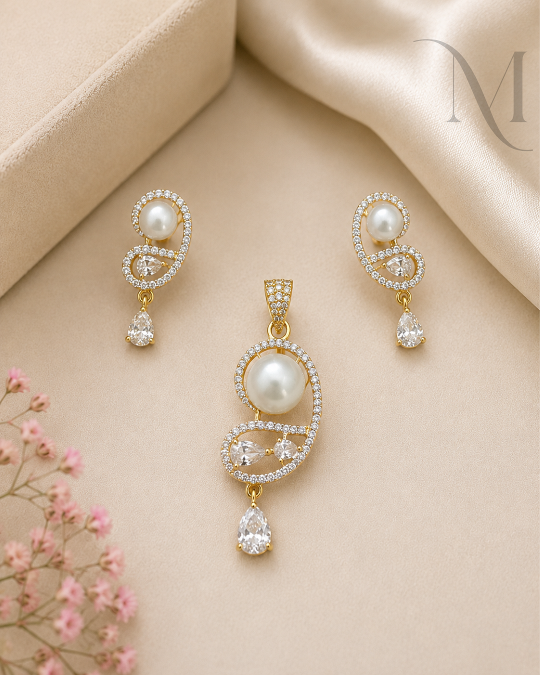 Misha Pearl & Diamond Replica Pendant Set ✨