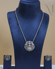 Premium Silver Replica Lakshmi Pendant Haram Set
