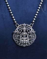 Premium Silver Replica Lakshmi Pendant Haram Set