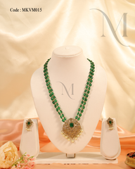 Ruby Bead Necklace with Intricate Pendant and Pearl Drops