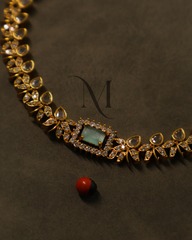 Mint Green & White CZ Necklace Set with Floral Teardrop Design