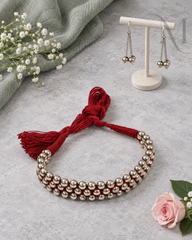 Premium Silver Beads Choker – Red Thread