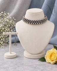Premium Silver Beads Choker – Black Thread