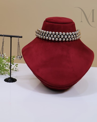 Premium Silver Beads Choker – Black Thread