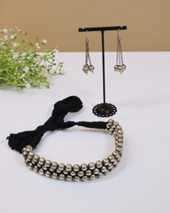 Premium Silver Beads Choker – Black Thread