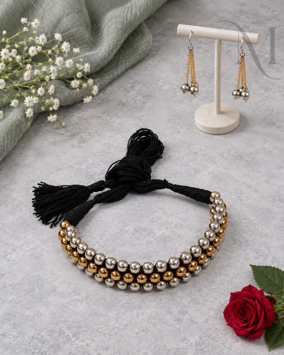 Premium Silver Gold Beads Choker