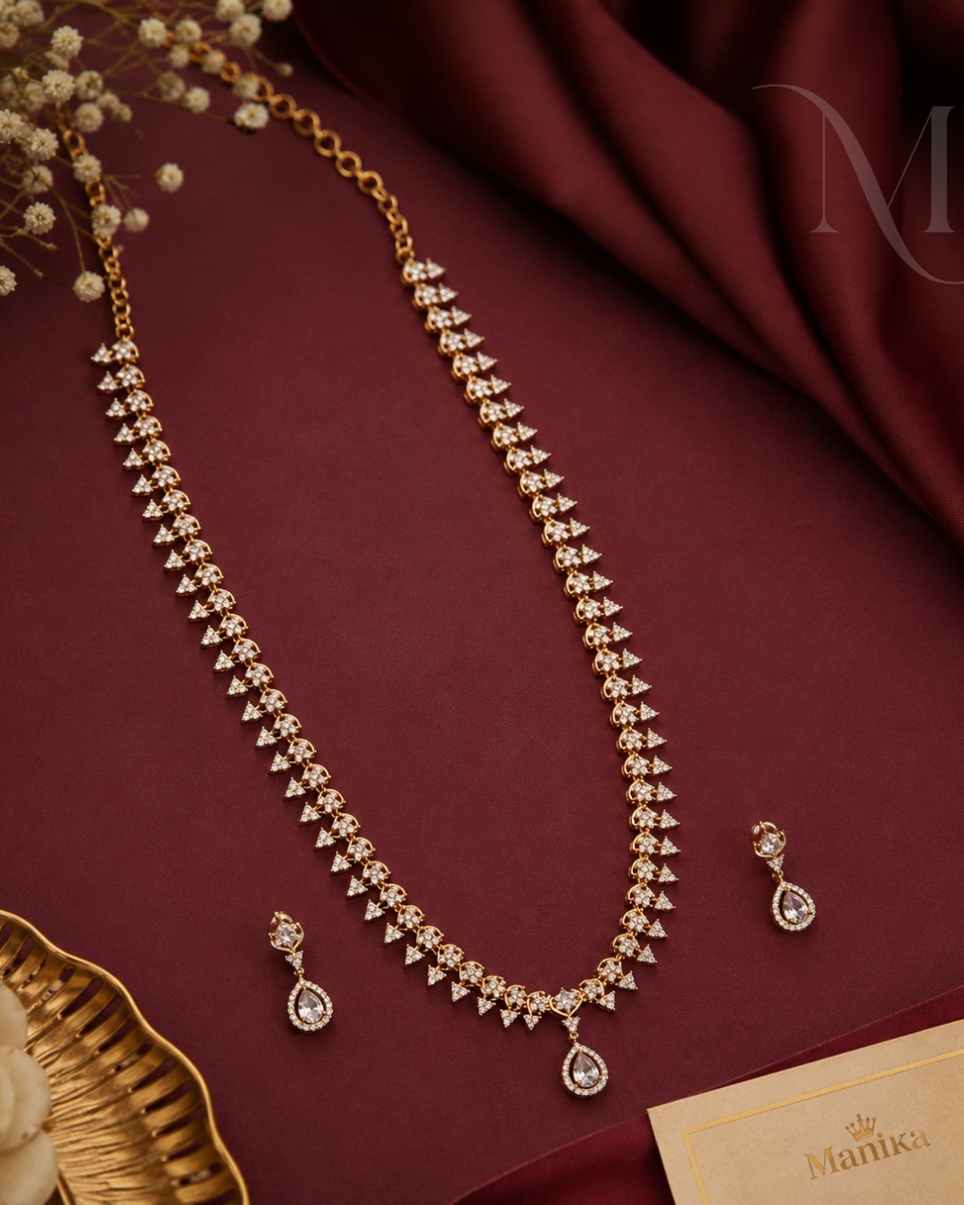 Premium Diamond Replica Haram with White Drop Pendant