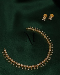 Lightweight Gold Necklace Set with Sparkling CZ Flower Motifs