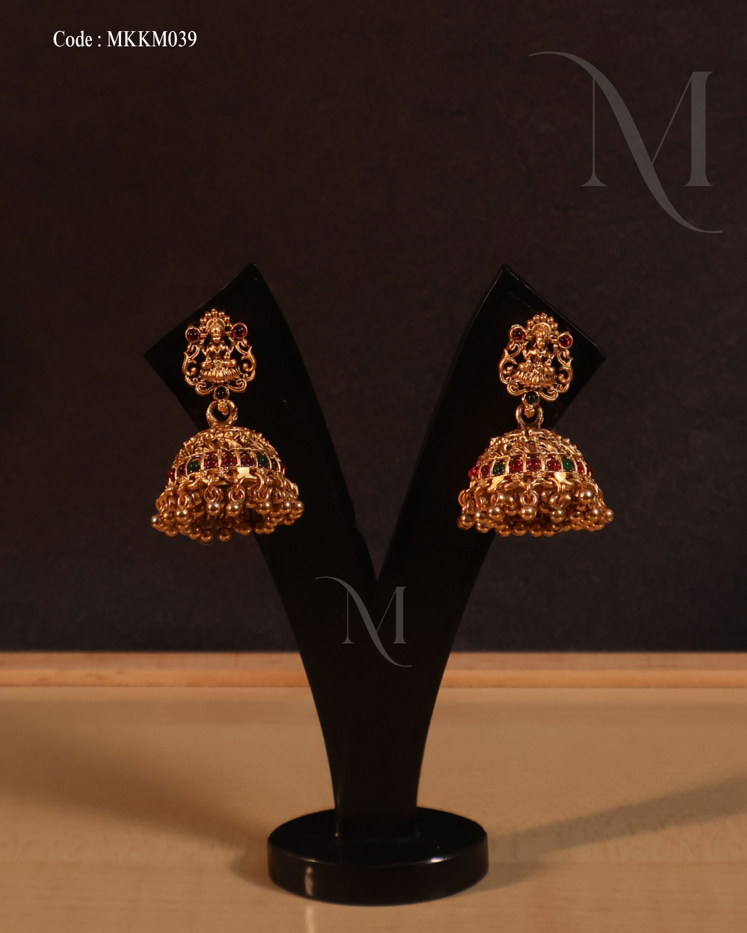 Traditional Lakshmi Temple Jhumka Earrings with Multicolor Stone Accents