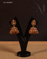Traditional Lakshmi Temple Jhumka Earrings with Multicolor Stone Accents