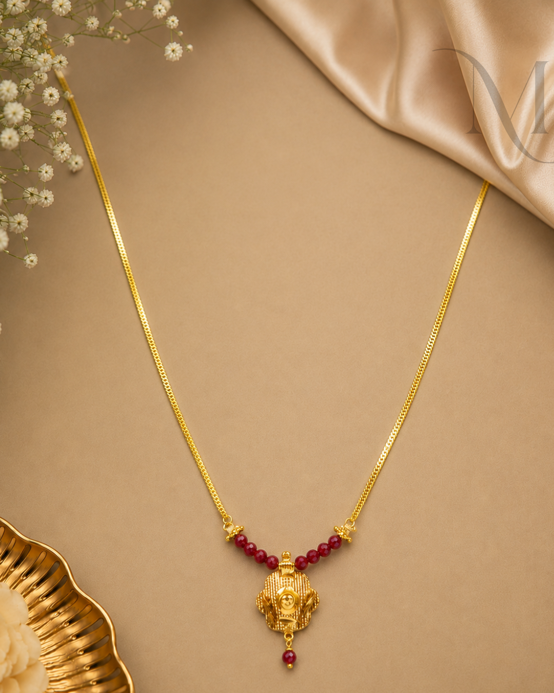 Ruby Crystal Bead Non idol Necklace