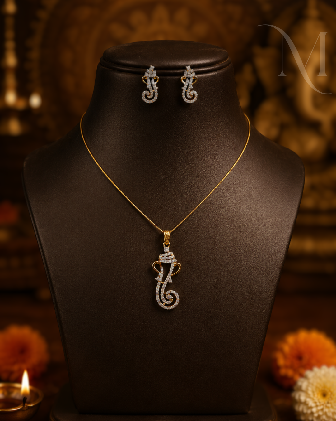 Diamond Replica Ganesha Pendant Set