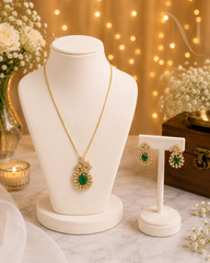 Premium Green Stone Pendant & Earrings Set