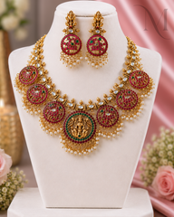 Antique Lakshmi Peacock Kemp Pushpa Chakra Temple Necklace