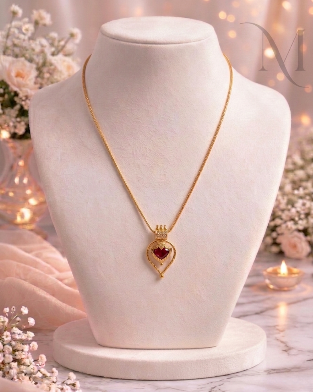 Rakta & Neela Palakka Pendant Necklace – Premium Gold