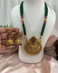 Green Crystal Beads Peacock Necklace Set