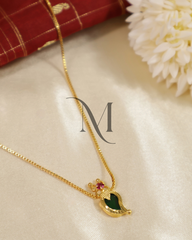 Minimalist Heritage Necklace with Green Palakka & Ruby Accent