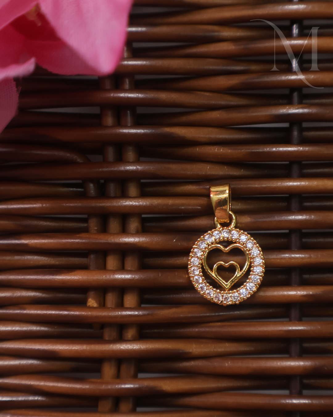 Double Heart with stones Pendant