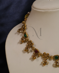 Vintage-Style Choker Necklace Set with Pearl Danglers and Antique Finish