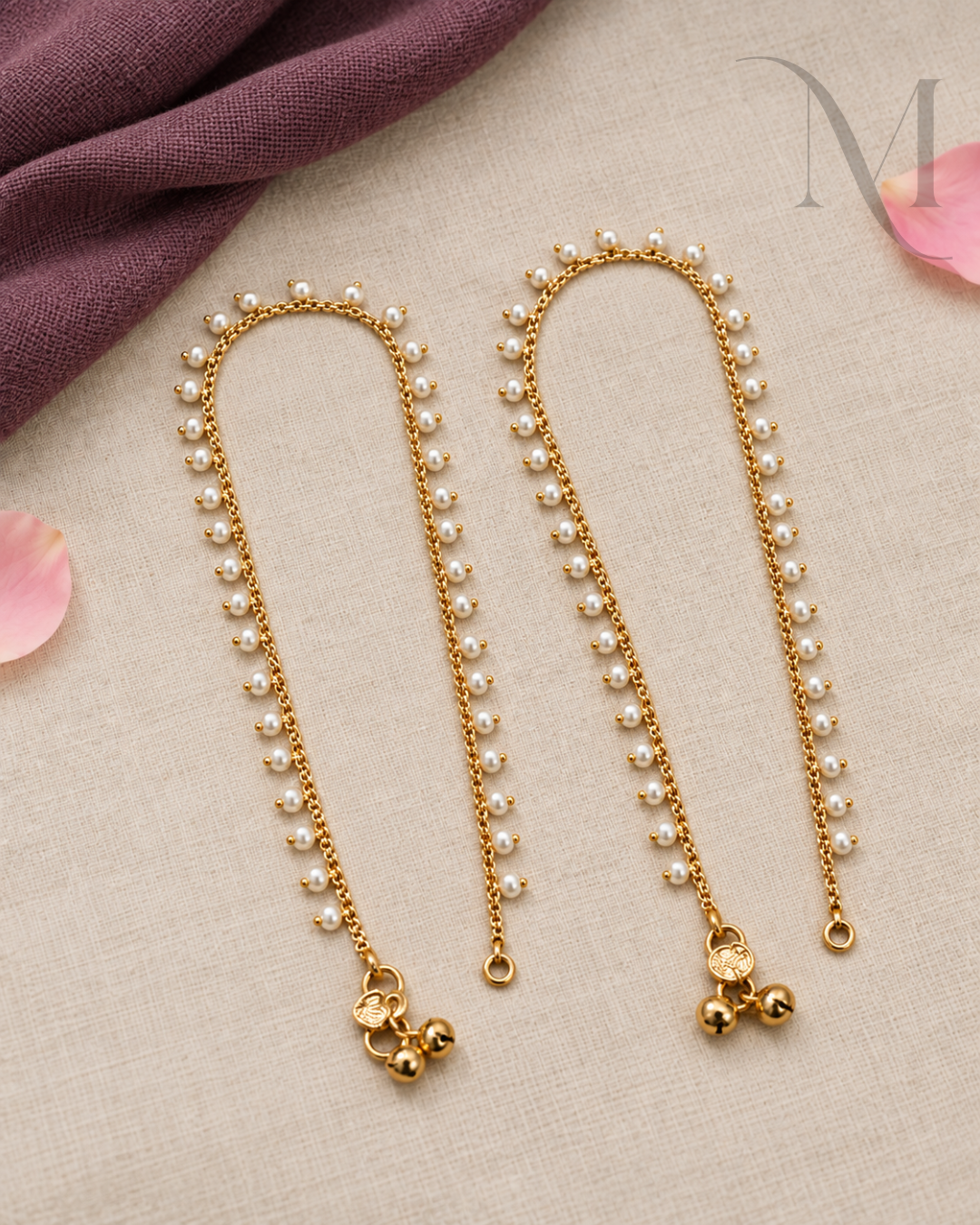 Pearl Hanging Gold Replica Anklets