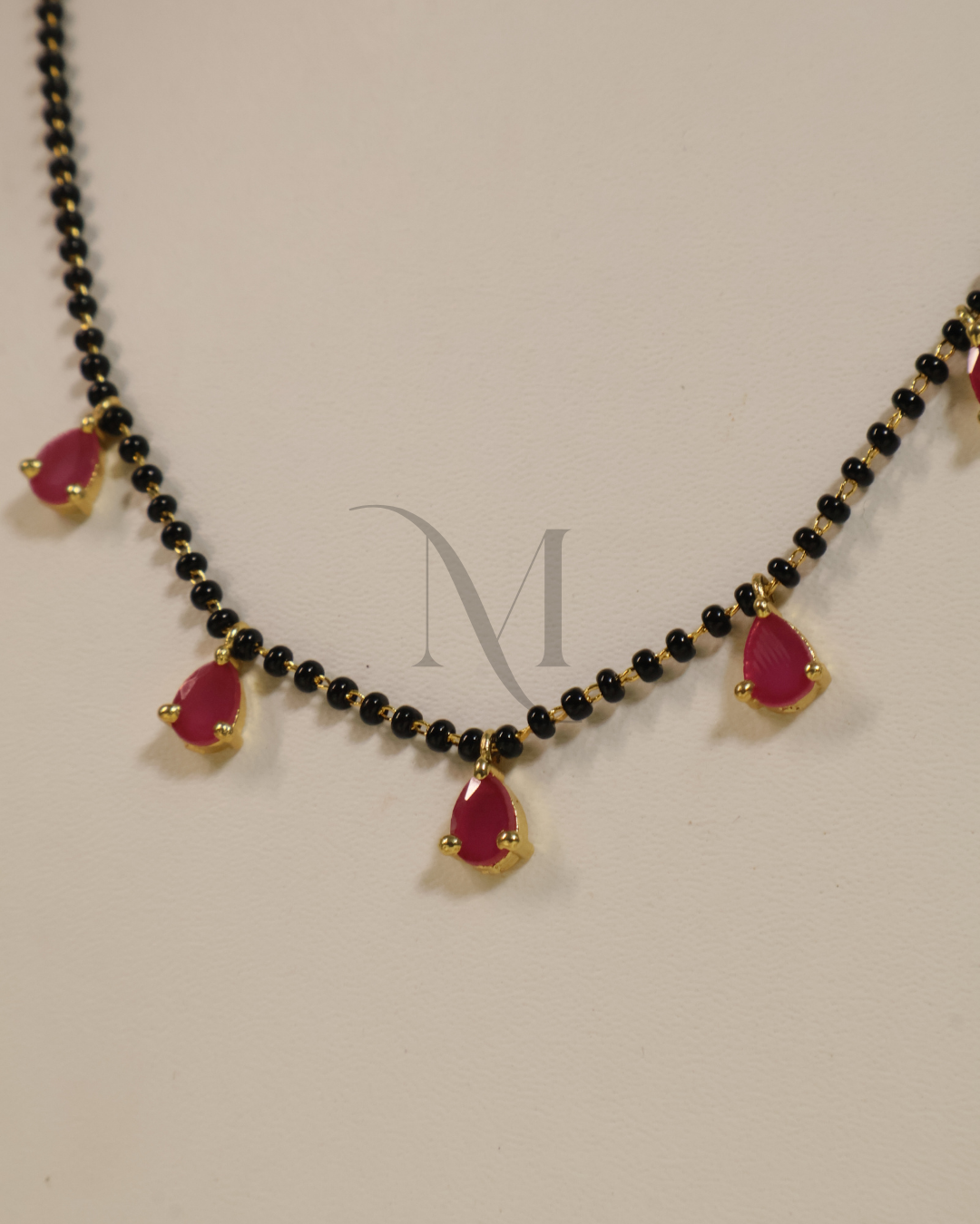 Lightweight Gold-Finish Mangalsutra with Ruby Teardrop Stones