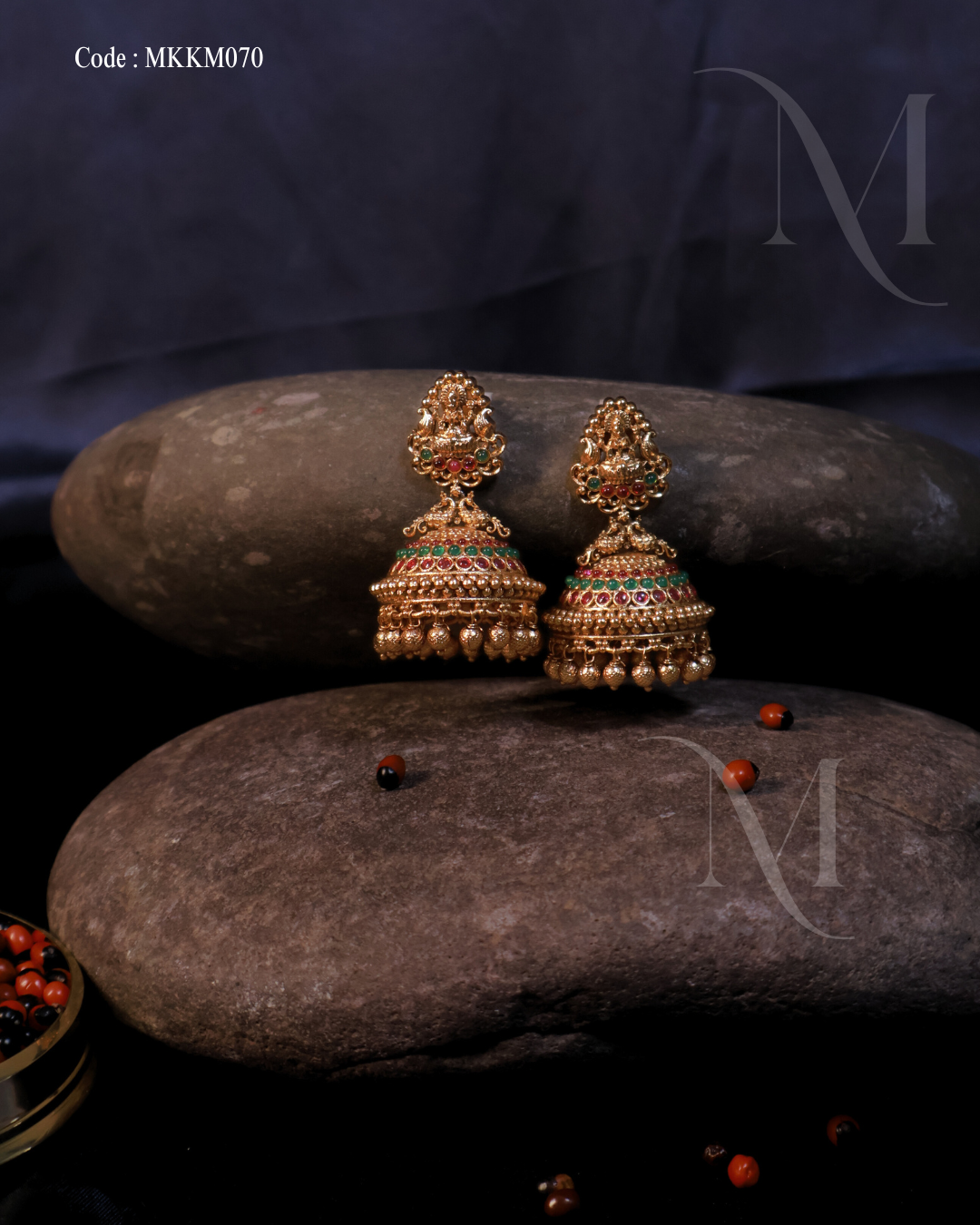 Antique Temple Jhumka Earrings with Kemp Stone Work