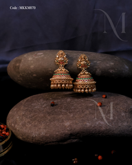 Antique Temple Jhumka Earrings with Kemp Stone Work