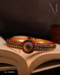 Gold-Plated Kada with Ruby & Emerald Stonework