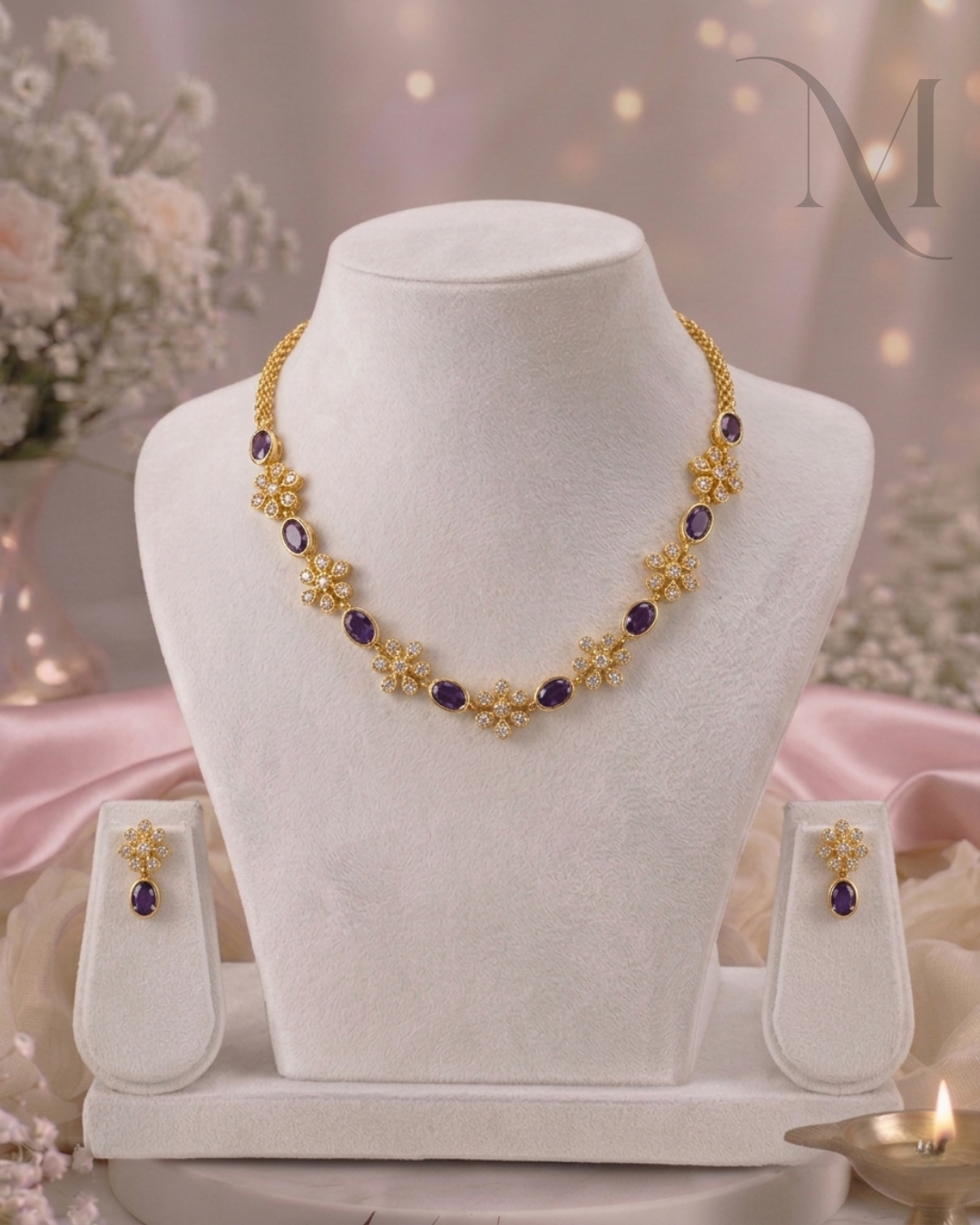 Floral Diamond Replica Necklace – 5 Colours Available