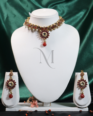 Lotus-Inspired Ruby Choker Set with Pearls and Teardrop Pendant