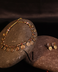 Matte Gold Kasu Mala Necklace Set with Thread Tie & Matching Studs