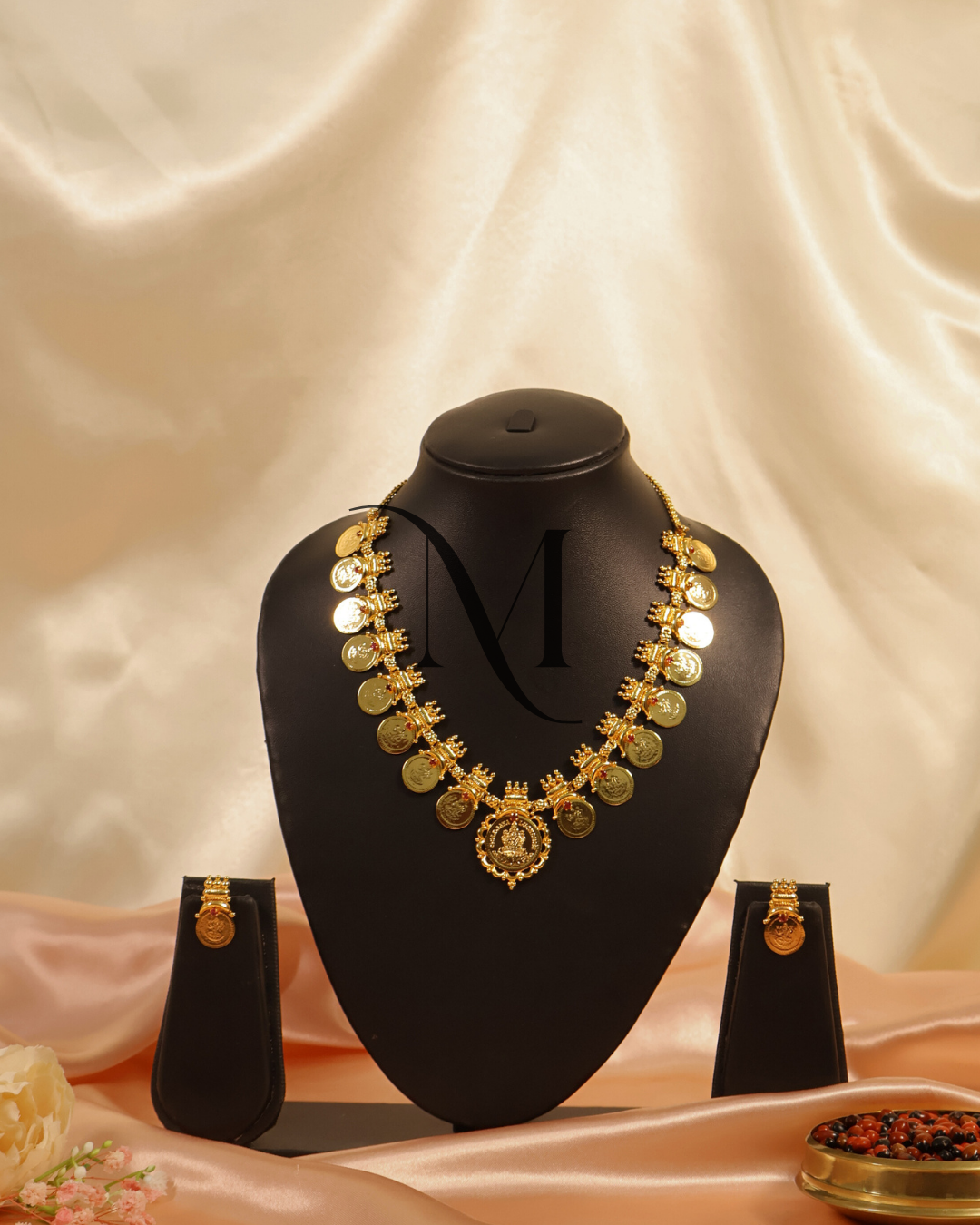 Gold-Finish Kasumala Necklace with Divine Lakshmi Pendant